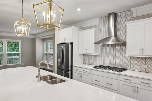 1036 Grant Park Rd, Decatur, GA 30033 - kitchen with appliances with stainless steel finishes, wall chimney exhaust hood, a sink, light countertops, and white cabinets