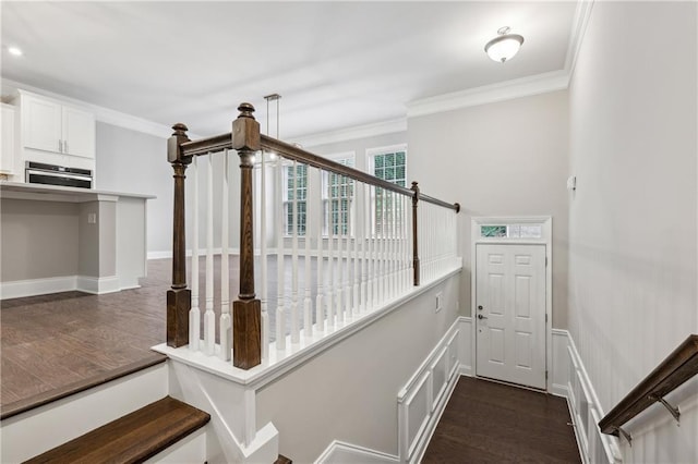 1036 Grant Park Rd, Decatur, GA 30033 - staircase featuring crown molding and wood finished floors