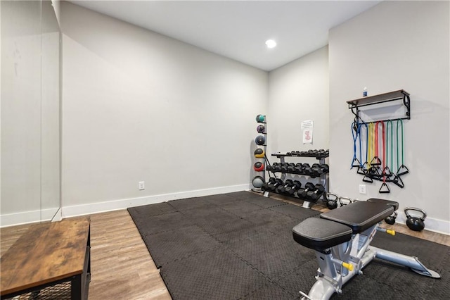1036 Grant Park Rd, Decatur, GA 30033 - workout room featuring wood finished floors, baseboards, and recessed lighting