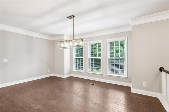 1036 Grant Park Rd, Decatur, GA 30033 - spare room with a chandelier, baseboards, dark wood-style floors, and crown molding