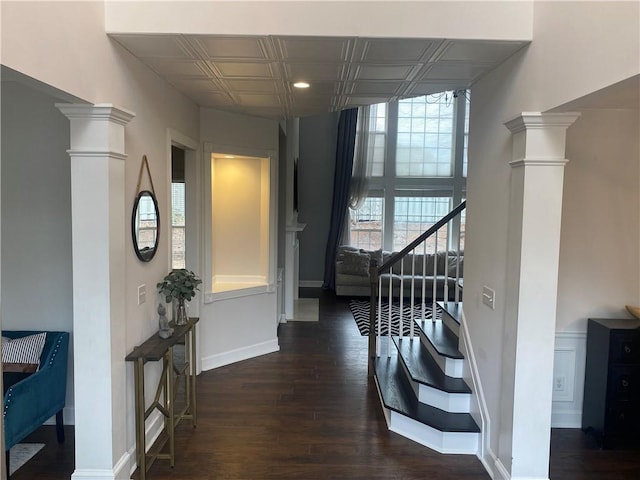 hallway featuring dark wood-type flooring