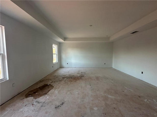 unfurnished room featuring a raised ceiling and a wealth of natural light