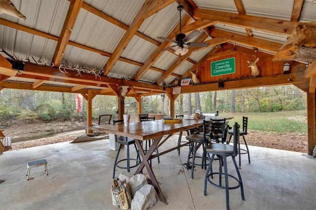 view of patio / terrace with ceiling fan and a gazebo