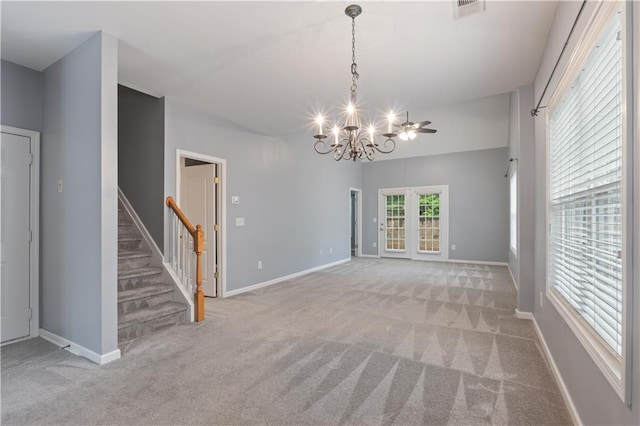 412 Mcafee Ct NW Unit 14, Kennesaw, GA 30144 - spare room with a chandelier, stairway, carpet floors, and baseboards
