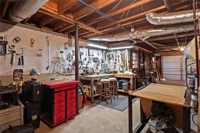 basement featuring a workshop area