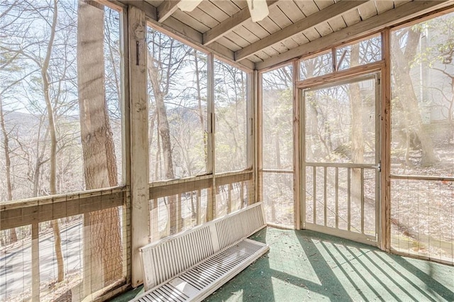 200 Villa Rd Unit 103, Jasper, GA 30143 - unfurnished sunroom featuring a ceiling fan, plenty of natural light, and beam ceiling