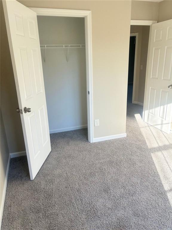 unfurnished bedroom with a closet and carpet