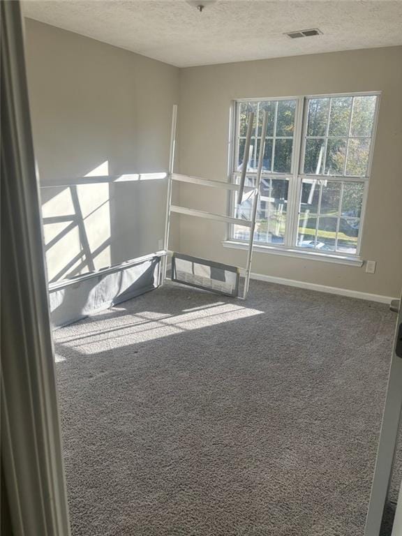 carpeted spare room featuring a textured ceiling