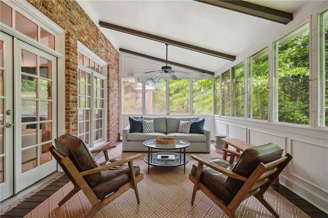 4555 Peachtree Dunwoody Rd, Sandy Springs, GA 30342 - sunroom with french doors, a wealth of natural light, and beamed ceiling