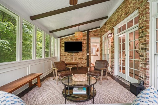 4555 Peachtree Dunwoody Rd, Sandy Springs, GA 30342 - sunroom featuring french doors, beam ceiling, and a wealth of natural light
