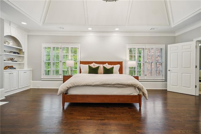 4555 Peachtree Dunwoody Rd, Sandy Springs, GA 30342 - bedroom with crown molding, multiple windows, and dark wood-type flooring