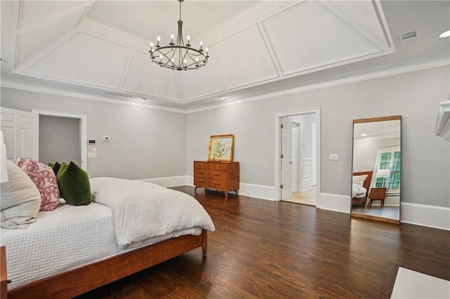 4555 Peachtree Dunwoody Rd, Sandy Springs, GA 30342 - bedroom featuring visible vents, wood finished floors, baseboards, a notable chandelier, and ornamental molding