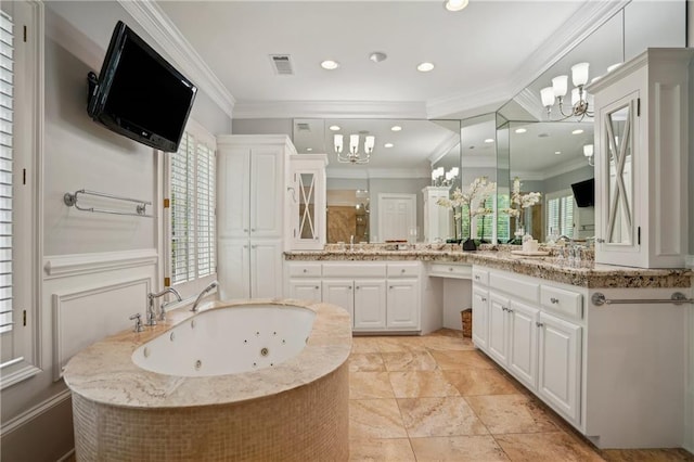 4555 Peachtree Dunwoody Rd, Sandy Springs, GA 30342 - full bath with an inviting chandelier, a healthy amount of sunlight, crown molding, and visible vents
