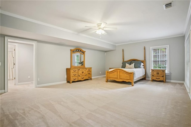 4555 Peachtree Dunwoody Rd, Sandy Springs, GA 30342 - bedroom with visible vents, crown molding, and light carpet