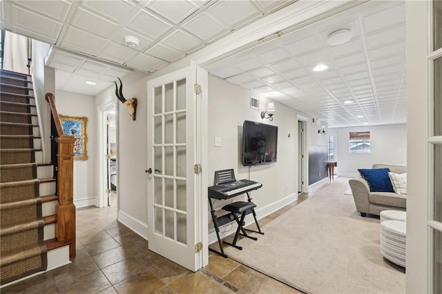 interior space with visible vents, stairway, recessed lighting, and baseboards