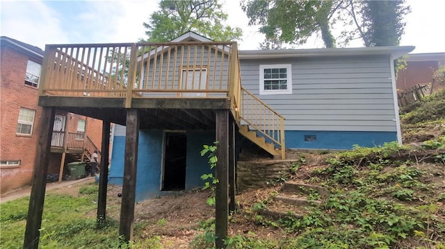1285 N Ave NW, Atlanta, GA 30318 - rear view of property with stairs, a wooden deck, and crawl space