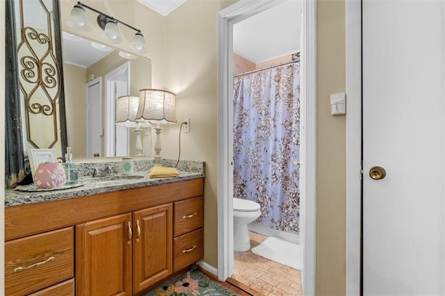 8669 Davis St, Braselton, GA 30517 - full bath with toilet, vanity, tile patterned flooring, and curtained shower