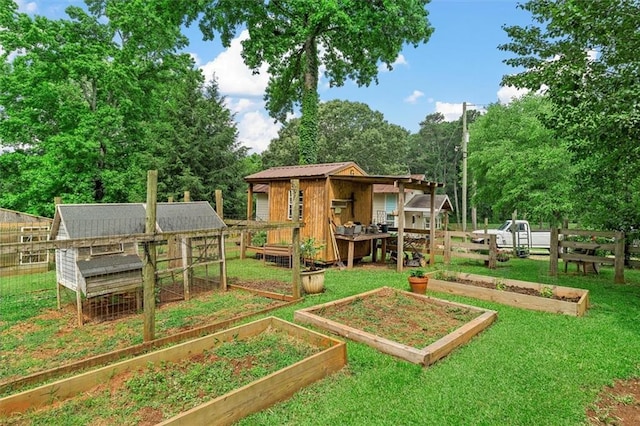 8669 Davis St, Braselton, GA 30517 - view of yard with a vegetable garden, exterior structure, and an outbuilding