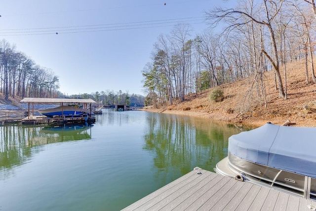 dock area featuring a water view