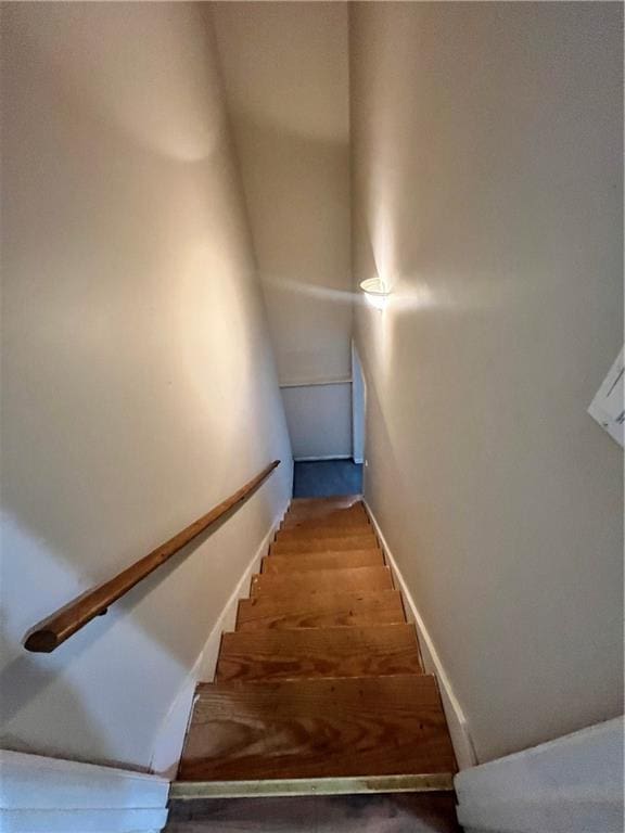 staircase with wood-type flooring