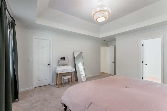 3285 Country Walk Dr, Powder Springs, GA 30127 - bedroom with a tray ceiling, light colored carpet, crown molding, and baseboards