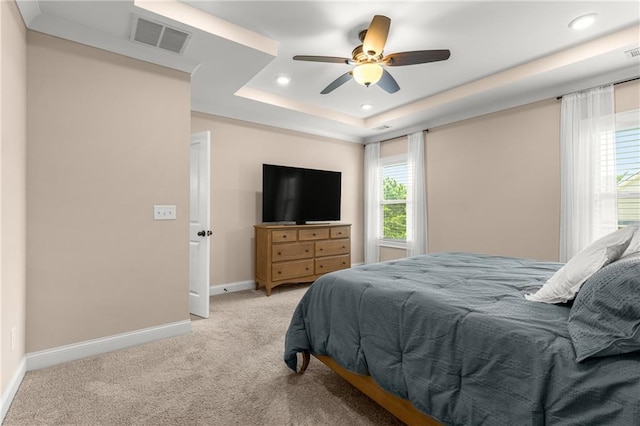 508 Windy Ridge Ct, Canton, GA 30114 - bedroom with a raised ceiling, multiple windows, carpet flooring, recessed lighting, and a ceiling fan