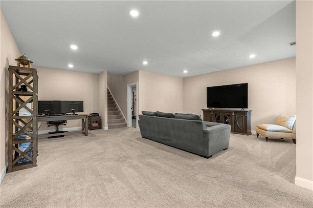 508 Windy Ridge Ct, Canton, GA 30114 - living area featuring carpet flooring, recessed lighting, and stairs