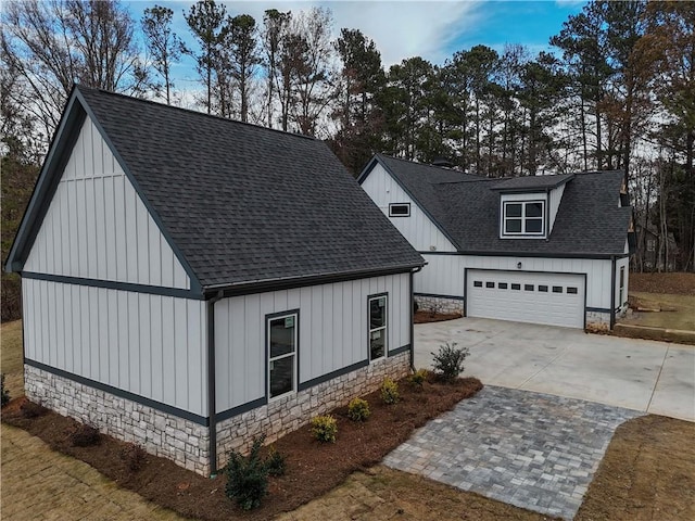 modern farmhouse style home with a garage