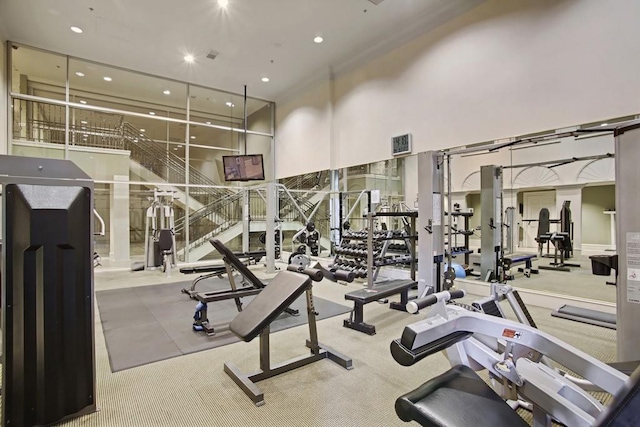3334 Peachtree Rd NE Unit 101, Atlanta, GA 30326 - gym with a high ceiling and recessed lighting