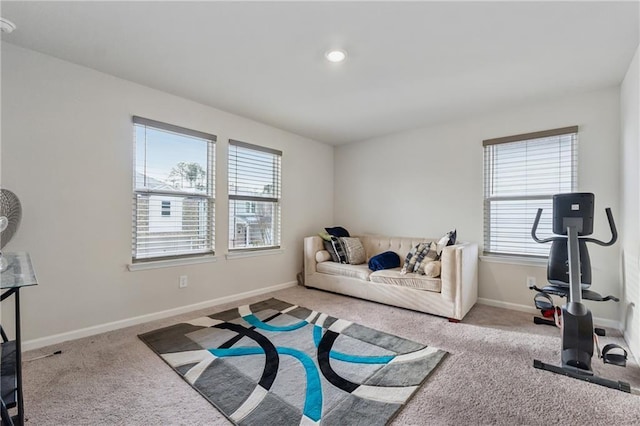 workout room with light carpet