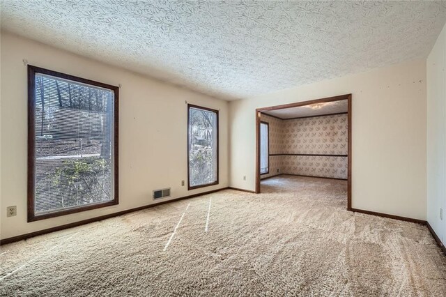 carpeted spare room featuring a textured ceiling