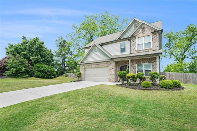 craftsman house with brick siding, concrete driveway, and an attached garage