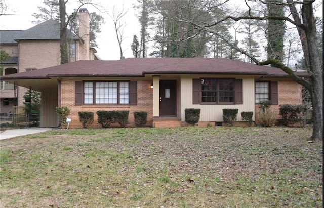 1253 Dunwoody Ln NE, Brookhaven, GA 30319 - single story home with a chimney, brick siding, concrete driveway, a front yard, and entry steps