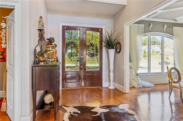 doorway to outside with hardwood / wood-style flooring and french doors