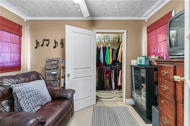 3778 Berdon Ln, Decatur, GA 30034 - sitting room with crown molding, a textured ceiling, and a ceiling fan