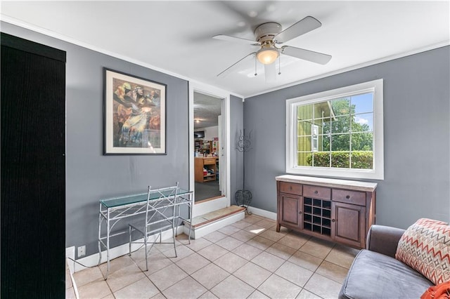 3778 Berdon Ln, Decatur, GA 30034 - sitting room with crown molding, light tile patterned flooring, ceiling fan, and baseboards