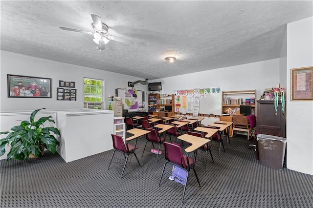 3778 Berdon Ln, Decatur, GA 30034 - carpeted dining room featuring a textured ceiling and ceiling fan