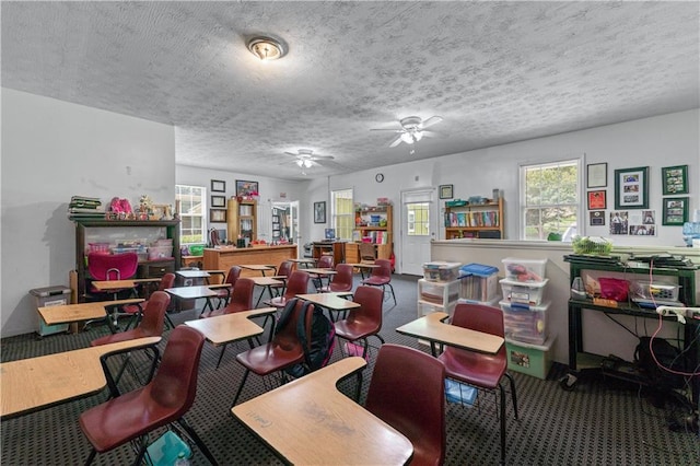 3778 Berdon Ln, Decatur, GA 30034 - office area with a ceiling fan, a textured ceiling, and carpet flooring