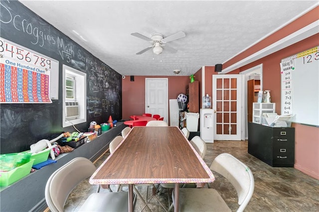 3778 Berdon Ln, Decatur, GA 30034 - dining room featuring ceiling fan, french doors, cooling unit, baseboards, and wallpapered walls