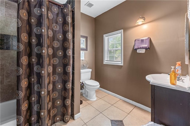 3778 Berdon Ln, Decatur, GA 30034 - bathroom with toilet, tile patterned floors, vanity, baseboards, and shower / tub combo