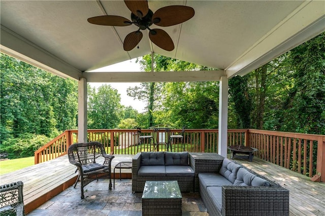 3778 Berdon Ln, Decatur, GA 30034 - wooden deck featuring outdoor lounge area and a ceiling fan