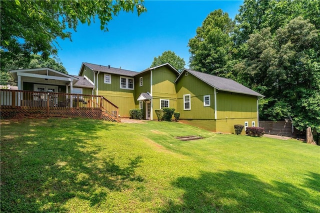 3778 Berdon Ln, Decatur, GA 30034 - back of property featuring a wooden deck, a lawn, and stairway