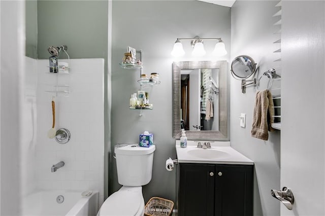 bathroom featuring vanity, toilet, and tub / shower combination