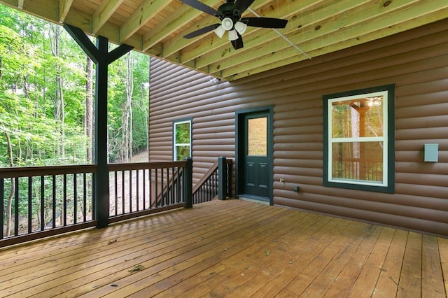 wooden terrace with ceiling fan