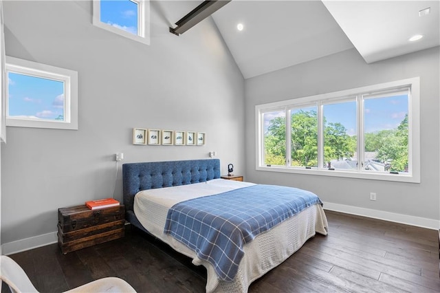 1331 Iverson St NE Unit A, Atlanta, GA 30307 - bedroom featuring multiple windows, baseboards, wood-type flooring, high vaulted ceiling, and recessed lighting