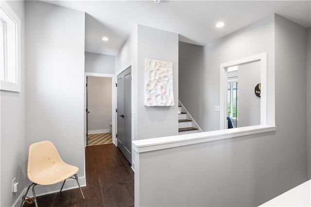 1331 Iverson St NE Unit A, Atlanta, GA 30307 - hall featuring dark wood-type flooring, baseboards, recessed lighting, and stairway