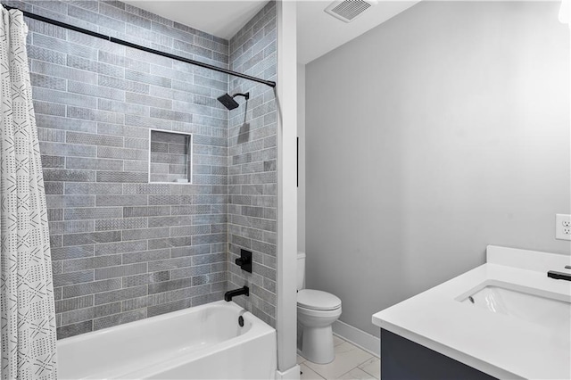 1331 Iverson St NE Unit A, Atlanta, GA 30307 - bathroom with shower / bath combination with curtain, toilet, vanity, marble finish flooring, and baseboards
