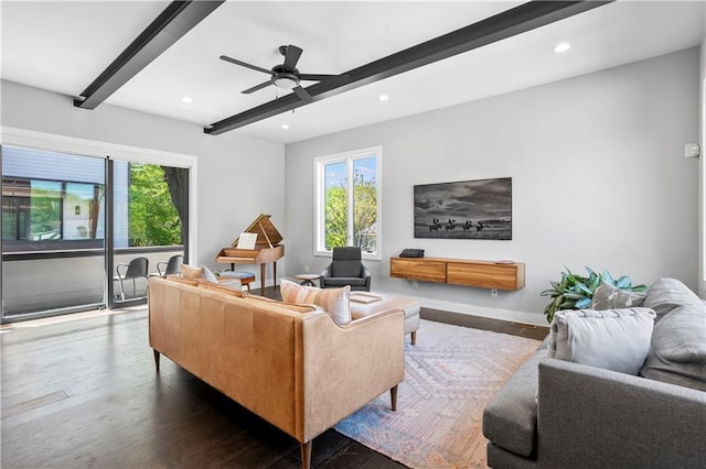 1331 Iverson St NE Unit A, Atlanta, GA 30307 - living area featuring beam ceiling, recessed lighting, wood finished floors, ceiling fan, and baseboards