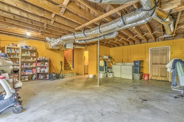 111 Sylvan Dr, Calhoun, GA 30701 - below grade area featuring stairs and independent washer and dryer