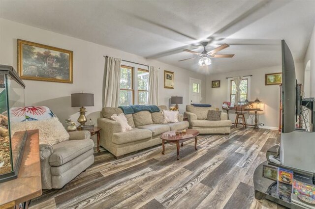 111 Sylvan Dr, Calhoun, GA 30701 - living room with wood finished floors, a ceiling fan, and baseboards
